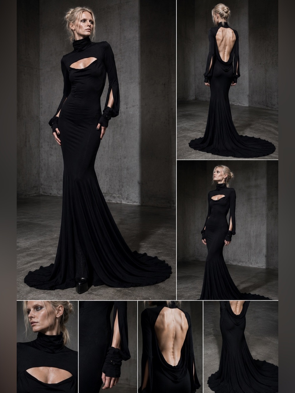 Rock & Republic Black Open Back Mermaid Gown Cutout Maxi Dress Formal Size 8